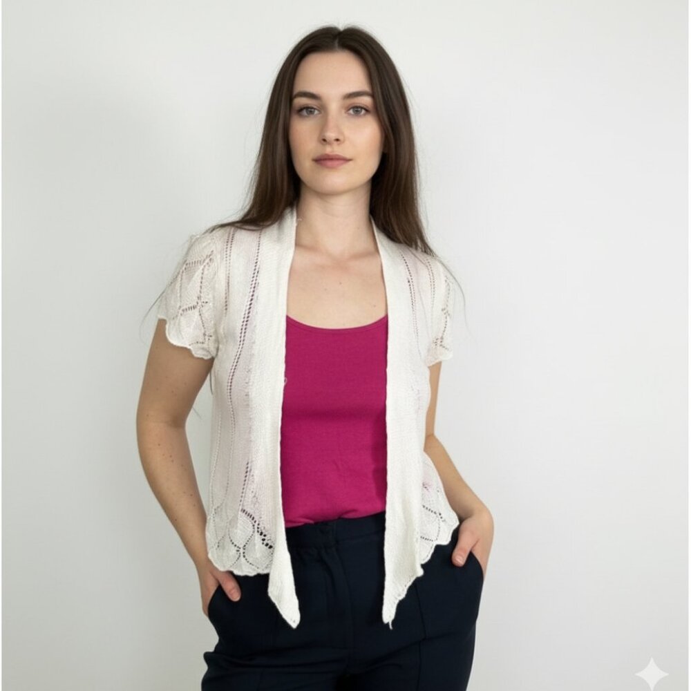 *Impress White Crochet Cropped Cardigan